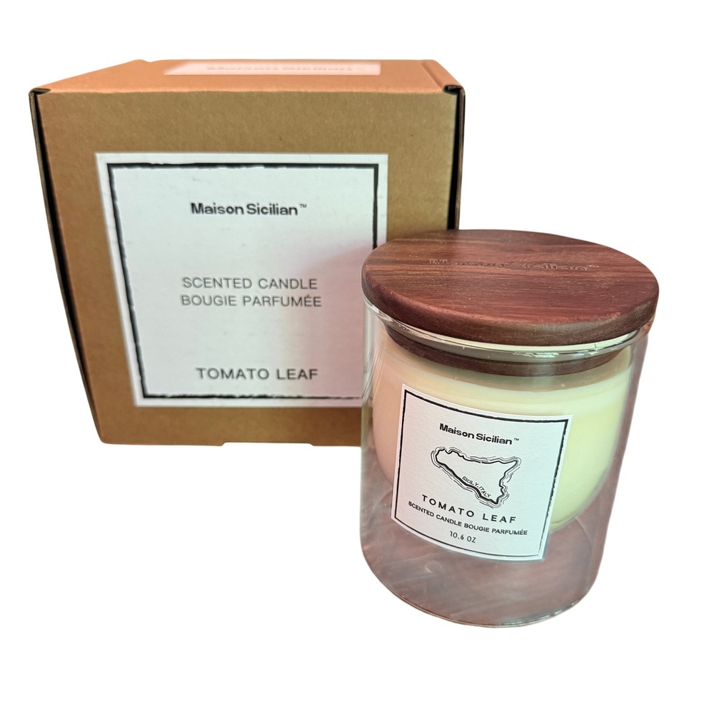 Maison Sicilian Tomato Leaf Scented Candle 10.6 oz Wood Lid NEW